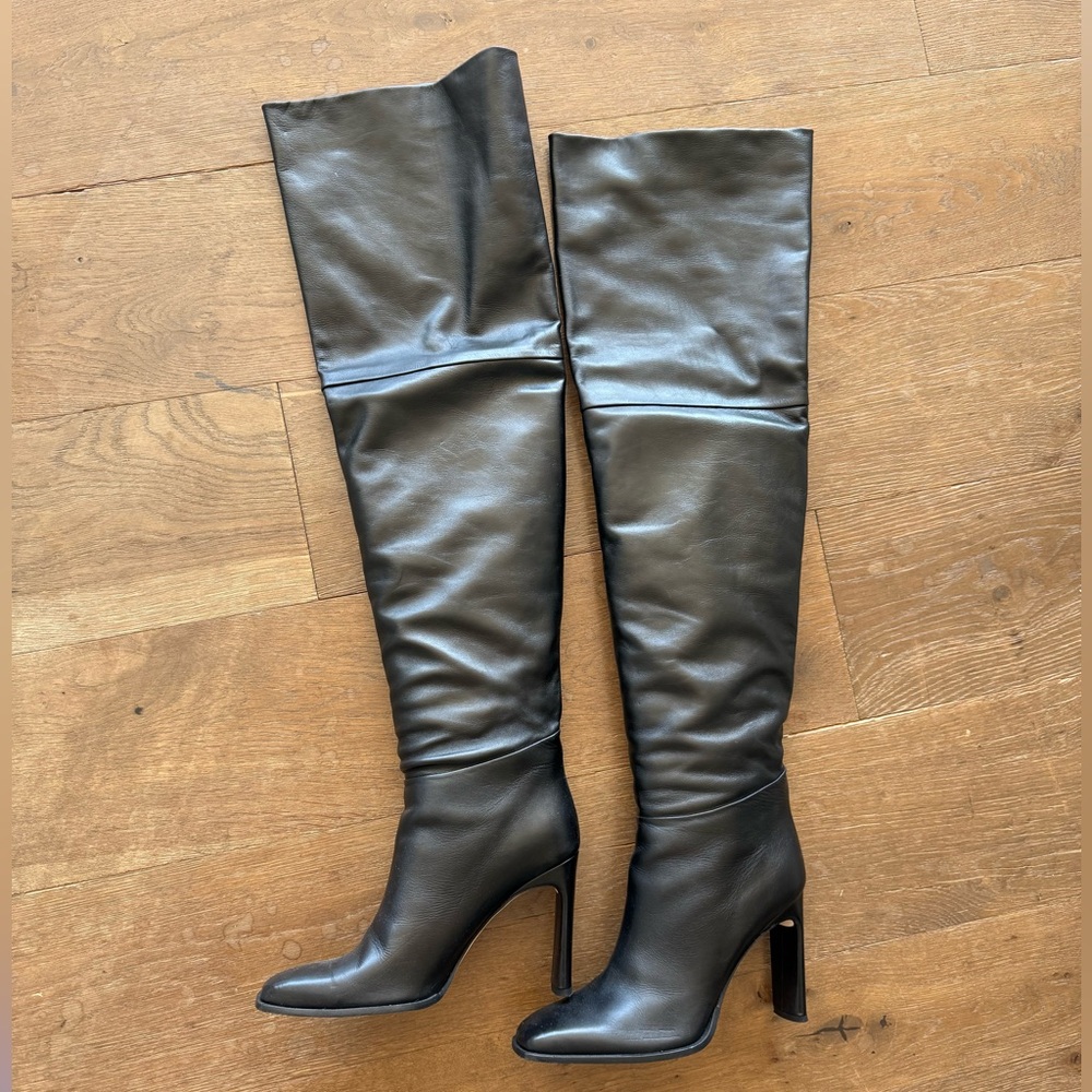 Tamara Mellon Black Leather Over the Knee Boots- size 38 - Picture 3 of 12